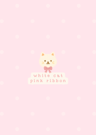 White Cat and Pink Ribbon