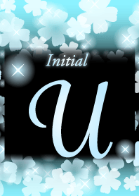 【U】イニシャル❤️お花-水色×黒-