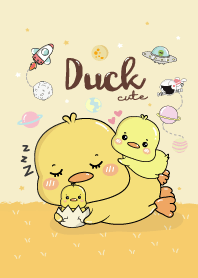 Duck Cute On Space. (Yellow)