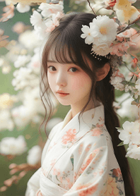 Beauty in kimono-flower viewing girl 1.2