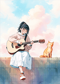 治癒音樂會-吉他手女孩與貓1.1 天藍色