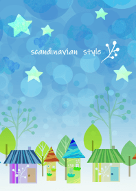 Night sky and cute house and tree