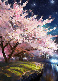 Beautiful night cherry blossoms#1639