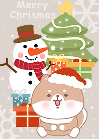 可愛寶貝柴犬/聖誕節快樂/雪人/米色