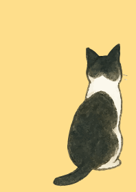 tuxedo cat02 on brown & yellow