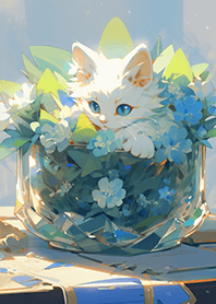 ดอกไม้และแมวสีฟ้าเขียวชวนฝัน ❤