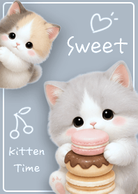 blue Fluffy Kitten's Snack Time