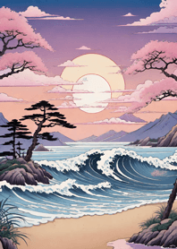 浮世絵 山海桜月 江戶時代 LOjkT