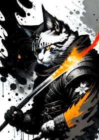 Ink wash cat samurai fb39eA