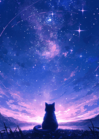 Dreamy Cat under the Purple Galaxy Dawn.