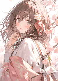 ancient costume girl under cherry tree