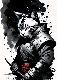 Ink wash cat samurai 704F21