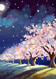 Beautiful night cherry blossoms#1600