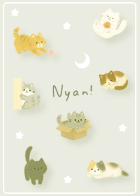 green Kittens, Moon, and Stars 03_2