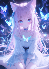 Cute cat girl in blue butterfly realm_BU