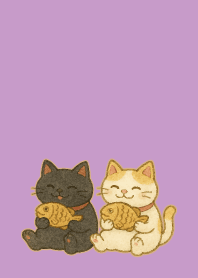 W & B Beckoning Cats2 on lightpurple