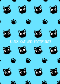 BLACK CAT AND FOOTPRINTS-NEON LIGHT BLUE