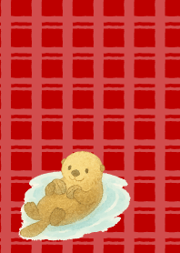 Cute sea otter on red & beige