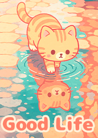 Healing-Tabby cat in puddle 1.3