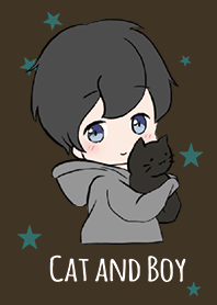 Brown & Green / Cat and boy