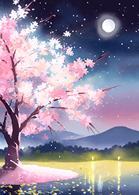 Beautiful night cherry blossoms#1810