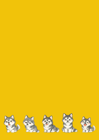 Smiling Siberian Husky3 on yellow