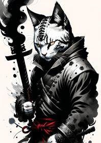 Ink wash cat samurai 8Be933