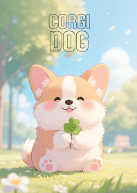 Cute Corgi Dog And Clover Leaf