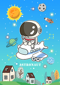 可愛宇航員-搭飛機去旅行-漸層星空-藍色