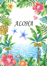 水彩画ハッピー☆サマーフレーム・花と海