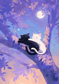 Cats hugging on a purple tree