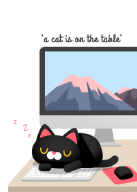a cat is on the table.