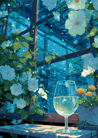Blue Blue Flower Night Cafe