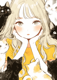 Cute girl and cats 9