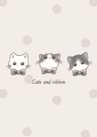 Cats and Ribbon -cocoa brown- dot