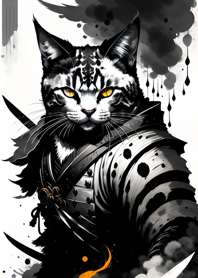 Ink wash cat samurai ACB625