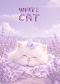 Lovely White Cat In Lavender