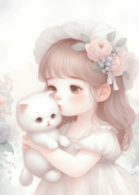 เด็กหญิงน่ารักและแมวตัวน้อย V.10