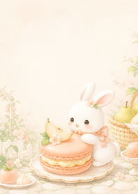 Peach White Rabbit Pear Macaron