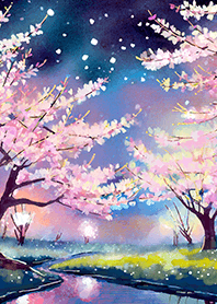 Beautiful night cherry blossoms#1283