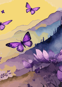 butterfly and flowers on yellow