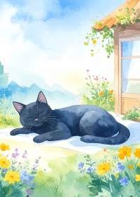 黒猫と春の陽気