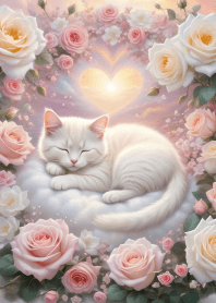 Cute white cat in a flower garden 1
