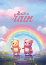 cute bear in the rain and rainbow 2