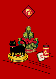 喵嗚黑貓過新年！(紅色)