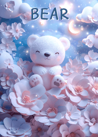 Cute white bear in the flower bush