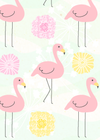 Flamingo and flower- Pink and yellow-