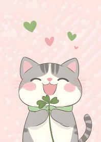 Cute little cat and lucky clover