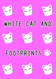 WHITE CAT AND FOOTPRINTS/NEON PINK