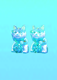 Two lucky inviting cat blue formoneyluck